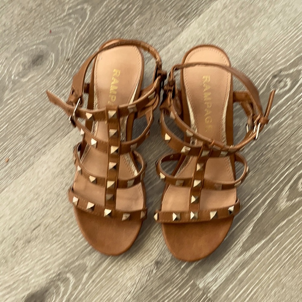 Tan studded low gladiator sandals